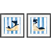 Framed 'Beach Glam Navy on Stripes 2 Piece Framed Art Print Set' border=