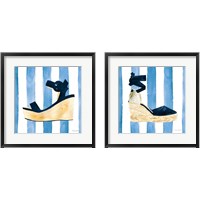 Framed 'Beach Glam Navy on Stripes 2 Piece Framed Art Print Set' border=