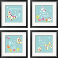 Framed 'Dreams Take Flight on Blue 4 Piece Framed Art Print Set' border=