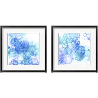 Framed 'Bubble Square Aqua & Blue 2 Piece Framed Art Print Set' border=