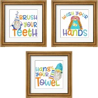 Framed 'Bathroom Gnomes 3 Piece Framed Art Print Set' border=