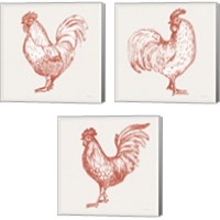 Framed 'Cottage Rooster Red 3 Piece Canvas Print Set' border=