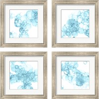 Framed 'Bubble Square Aqua 4 Piece Framed Art Print Set' border=