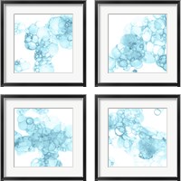 Framed 'Bubble Square Aqua 4 Piece Framed Art Print Set' border=