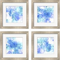 Framed 'Bubble Square Aqua & Blue 4 Piece Framed Art Print Set' border=