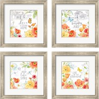 Framed 'Happy Poppies 4 Piece Framed Art Print Set' border=