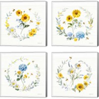 Framed 'Bees and Blooms Flowers 4 Piece Canvas Print Set' border=