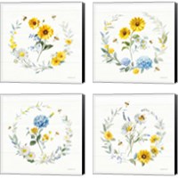 Framed 'Bees and Blooms Flowers 4 Piece Canvas Print Set' border=