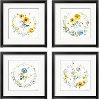 Framed 'Bees and Blooms Flowers 4 Piece Framed Art Print Set' border=