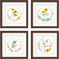 Framed 'Bees and Blooms Flowers 4 Piece Framed Art Print Set' border=