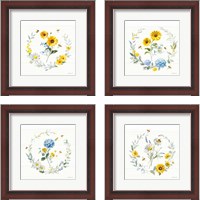 Framed 'Bees and Blooms Flowers 4 Piece Framed Art Print Set' border=