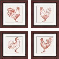 Framed 'Cottage Rooster Red 4 Piece Framed Art Print Set' border=