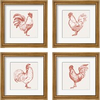 Framed 'Cottage Rooster Red 4 Piece Framed Art Print Set' border=