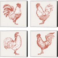 Framed 'Cottage Rooster Red 4 Piece Canvas Print Set' border=