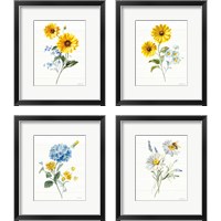 Framed 'Bees and Blooms Flowers 4 Piece Framed Art Print Set' border=