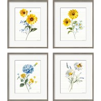 Framed 'Bees and Blooms Flowers 4 Piece Framed Art Print Set' border=