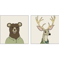 Framed Animals on Cream 2 Piece Art Print Set