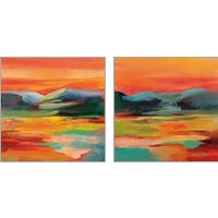 Framed 'Flower Hill Sunset 2 Piece Art Print Set' border=