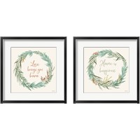 Framed 'Leaf and Stem Wreath 2 Piece Framed Art Print Set' border=