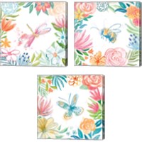 Framed 'Flower Fun 3 Piece Canvas Print Set' border=