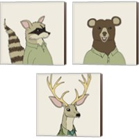 Framed 'Animals on Cream 3 Piece Canvas Print Set' border=