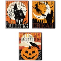 Framed 'Halloween is Calling 3 Piece Canvas Print Set' border=