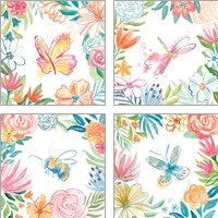 Framed 'Flower Fun 4 Piece Art Print Set' border=