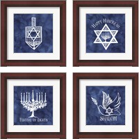 Framed 'Festival of Lights Blue 4 Piece Framed Art Print Set' border=