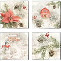 Framed 'Poinsettia Village 4 Piece Canvas Print Set' border=