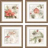 Framed 'Poinsettia Village 4 Piece Framed Art Print Set' border=