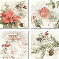 Framed 'Poinsettia Village 4 Piece Art Print Set' border=