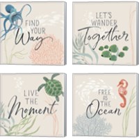 Framed 'Free As the Ocean 4 Piece Canvas Print Set' border=