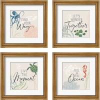 Framed 'Free As the Ocean 4 Piece Framed Art Print Set' border=