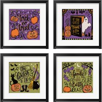 Framed 'Halloween Expressions 4 Piece Framed Art Print Set' border=