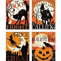 Framed 'Halloween is Calling 4 Piece Art Print Set' border=